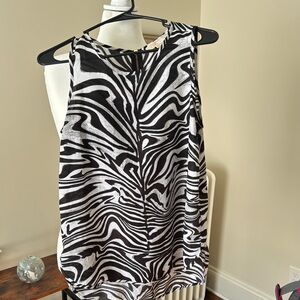 Michael Kors Black and White Sleeveless Boxy Blouse